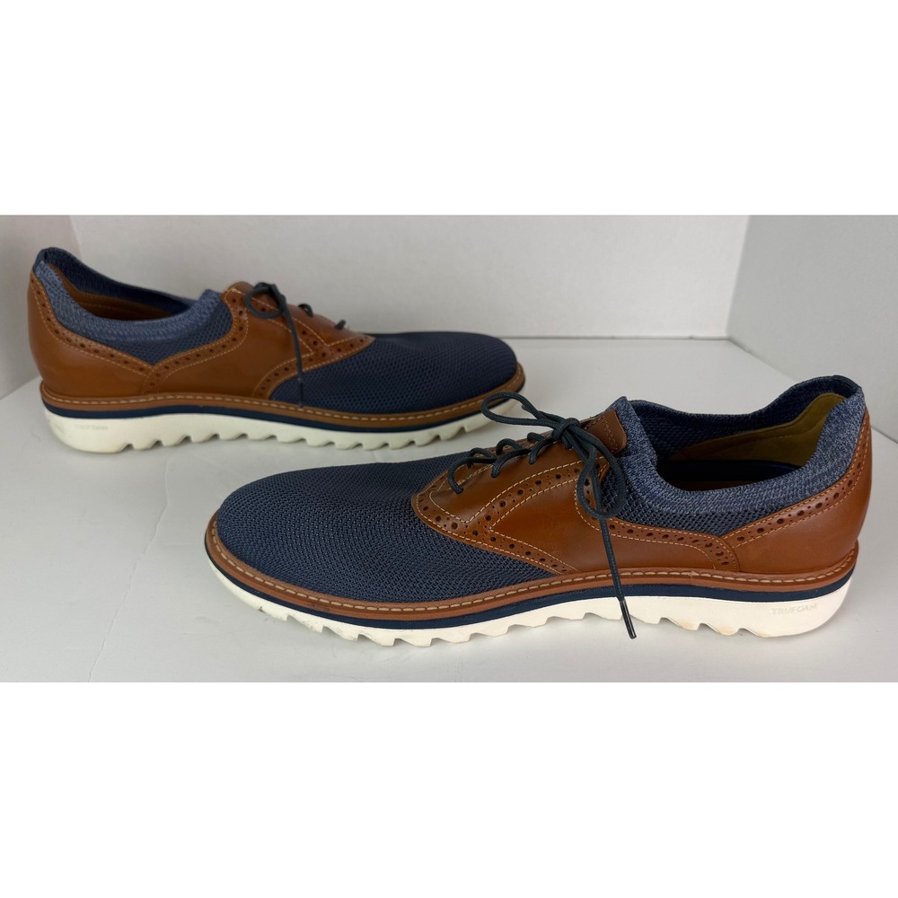 JOHNSTON & MURPHY Braydon Knit Saddle Dress Sneakers Mens Sz 11M Navy/Tan Preppy - Picture 12 of 12